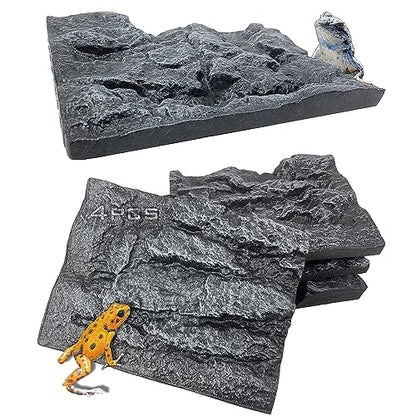4pcs Rock Terrarium Background,3D Reptile Tank Background Board,Amphibian Stereo Backdrop Wall,Lizard Snake Gecko Spider Chameleon Turtle Fish pet silo Background Decorative Panel - color: grey