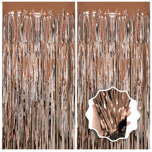Brown Backdrop Tinsel Foil Curtain Football Party Decorations Streamers 2 Pack 3.3x8.2 ft for Birthday Superball Party Supplies Game Day Decorations Graduation Wedding Baby Shower Bridal Easter - color: Brown