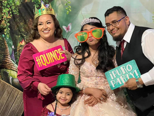 Quinceanera Photo Booth Props Kit by King Props | 40 Piece Teal Gold Mis Quince Anos Party Decorations | Sweet 16 Photo Booth Accessories