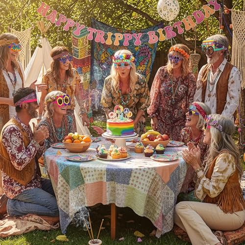 Pajean 36 Pcs 60s Party Decorations 60's Photo Booth Prop 60 Hippie Themed Eyeglasses Paper Glasses Frame Tie Dye Groovy Peace Love Themed Favor for 60's Hippie Birthday Party Favor Supplies - style: Hippie