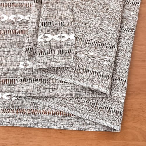 NEWISHER Rustic Farmhouse Embroidered Small Rectangle Tablecloth, Jacquard Striped Table Cloth Washable Fabric Dining Table Cover for Nightstand, Bedside Table, End Table (15x35 Inch), Coffee - color: Coffee, size: 35" x 15" (Rectangular)