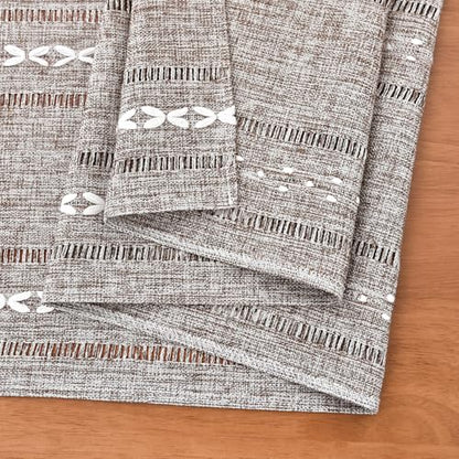NEWISHER Rustic Farmhouse Embroidered Small Rectangle Tablecloth, Jacquard Striped Table Cloth Washable Fabric Dining Table Cover for Nightstand, Bedside Table, End Table (15x35 Inch), Coffee - color: Coffee, size: 35" x 15" (Rectangular)