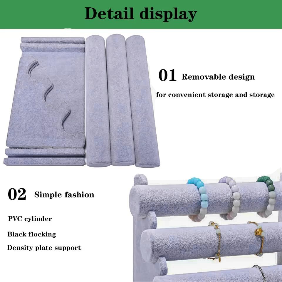 Velvet 3 Tier Bracelet Holder Display Stand, Detachable Jewelry Organizer Rack for Vendors, Grey Watch Organizer Racks for Selling