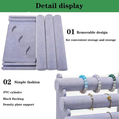 Velvet 3 Tier Bracelet Holder Display Stand, Detachable Jewelry Organizer Rack for Vendors, Grey Watch Organizer Racks for Selling