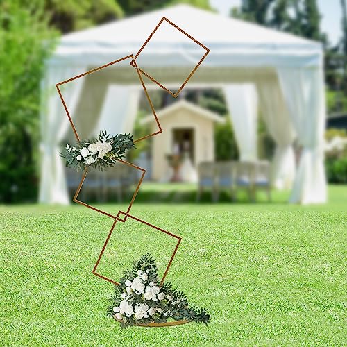 6.27FT Gold 4 Square Hoop Backdrop Stand, 4-Tier Detachable Wedding Metal Flower Arch Kit Frame for Photo Booth Background, Flower Display Background Decoration for Birthday Party (Square) - style: Square