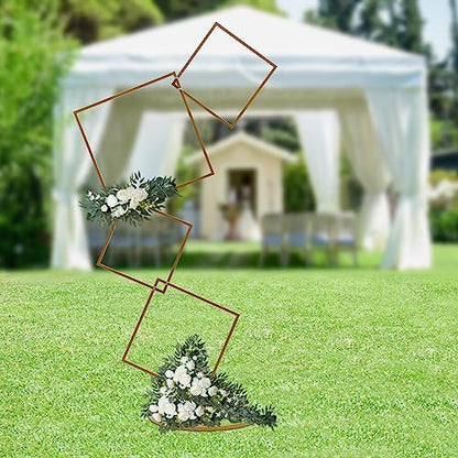 6.27FT Gold 4 Square Hoop Backdrop Stand, 4-Tier Detachable Wedding Metal Flower Arch Kit Frame for Photo Booth Background, Flower Display Background Decoration for Birthday Party (Square) - style: Square