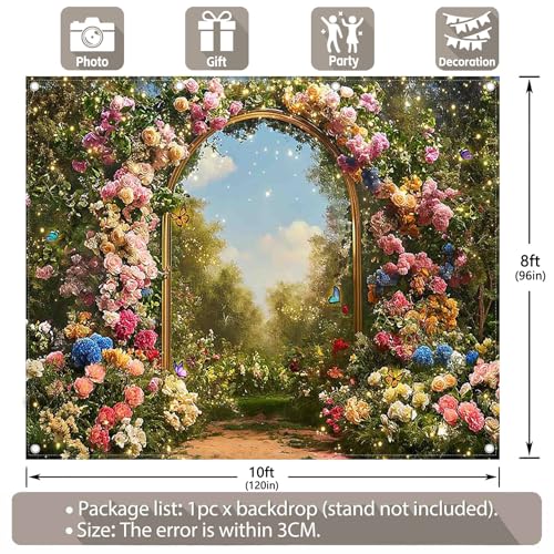 10x8ft Fabric Spring Enchanted Garden Backdrop Fairytale Forest Floral Butterfly Wonderland Oil Paint Photography Background Girl Kids Birthday Decor Photo Banner - size: 10'x8'