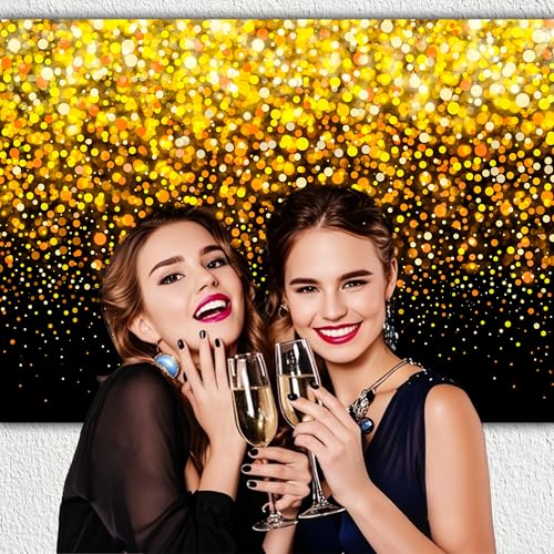 Gold Decorations Backdrop 9x6 FT Black and Gold Background Golden Sparkle Spots Birthday Party Banner Anniversary Kids Adults Graduation Photo Shoot Props Decoration - color: GOLD-3, size: 9x6 FT