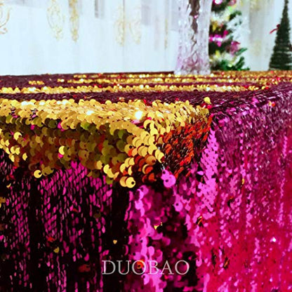 DUOBAO 36" Wide Reversible Fuchsia/Gold Sequin Fabric | Sparkling Mermaid Sequins for Crafts, Costumes, Event Backdrops | Non-Slip Backing, Premium DIY Material by The Yard - color: Fuchsia to Gold, size: 1 Yard