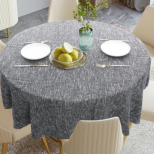 Rakila Linen Textured Round Tablecloth Solid Color Cotton Linen Heavy Duty Fabric Water Resistant Table Cover for Dining, Farmhouse, Kitchen, Tabletop Decoration (48inch, Dark Gray) - color: Dark Gray, size: 48" (Round)