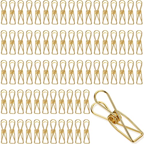 100 Pcs Paper Clips Metal Wire Hollow Out Clothespins Multi Purpose Utility Binder Clips Invoice Bill Stainless Steel Hanging Clothes Pins for School Kitchen Outdoor Office(Small,Gold) - color: Gold, size: Single Size (Small)
