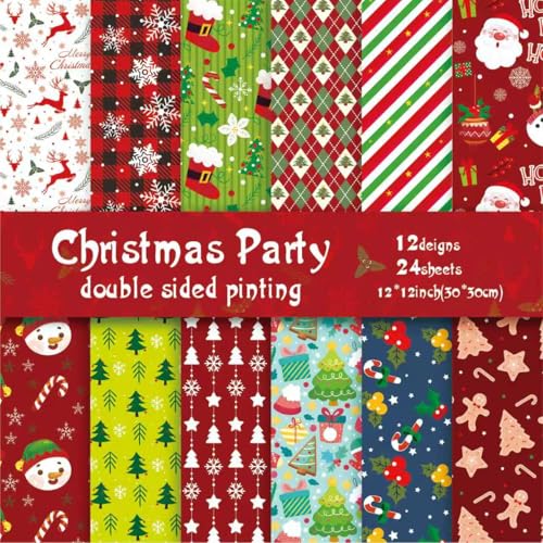Christmas Scrapbook Paper 12 x12 Double Sided - 12 Designs 24 Sheets Printing Pattern Decoupage Decorative Craft Paper Pad for Junk Journals Bullet Journal Card Making Background - color: Merry Christmas