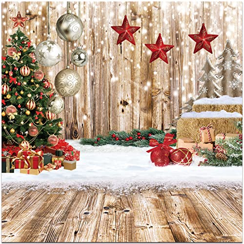 8x8Ft Christmas Backdrops for Photography Winter Snow Backdrop Rustic Wood Floor Backdrop Christmas Family Party Background New Year Party Background - size: 8x8ft
