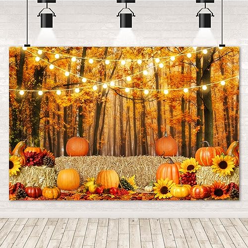 Thanksgiving Fall Backdrop for Photography 10x8ft Maple Forest Pumpkin Hay Photo Backdrop Autumn Thanksgiving Harvest Photoshoot Background Kids Baby Adult Fall Theme Party Birthday Banner - color: NSW09651