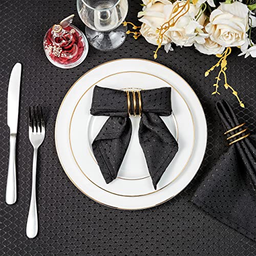 Cloth Napkins Set of 8 – Square 17x17 Inch Jacquard Fabric Polyester Washable Reusable Cloth Napkins for Kitchen Dinner Dining Restaurants Wedding Party Banquet Table (Black) - color: Black