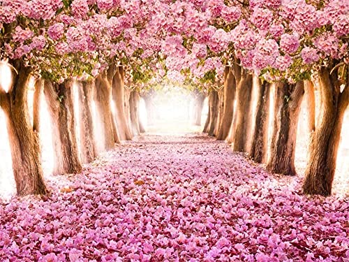 AOFOTO 10x6.5ft Spring Cherry Blossom Backdrop Sweet Pink Flowers Tree Floral Petal Boulevard Photography Background Baby Shower Photo Studio Props Girl Infant Adult Artistic Portrait Vinyl Wallpaper - size: 10x6.5ft