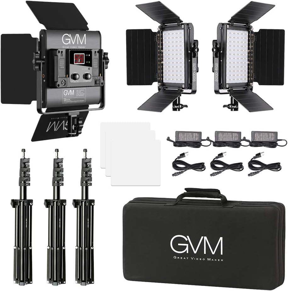 GVM RGB LED Video Lighting Kit, 800D Studio Video Lights with Panel, APP Control for YouTube Photography Lighting, , 3200K-5600K, 8 Kinds of The Scene Lights, 3 Packs - size: 3 Packs