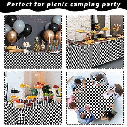 Black and White Checkered Tablecloth Roll 52 in x 100 Ft with Slide Cutter Black Checkered Table Cloth Roll Picnic Party Table Cover for Events Family Banquet Parties and Celebrations(Plastic) - color: Black and White Checkered