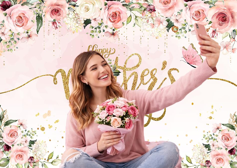 7x5ft Mother's Day Photography Backdrop Mothers Day Party Banner Photo Backdrop Mother's Day Brunch Decoratios Background Studio Props 264 - size: 7x5ft