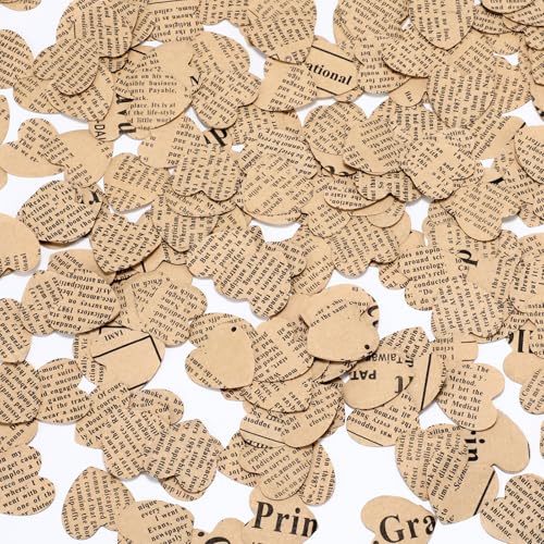 Marspark 1200 Pcs Book Page Heart Confetti 1 Inch Vintage Newspaper Wedding Table Confetti Novelty Party Decorations for Book Themed Party Decor Birthday Photo Prop Bridal Shower(Khaki) - color: Khaki, size: Heart