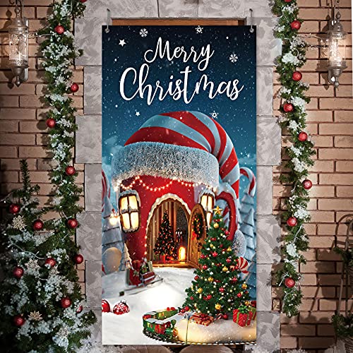 Irenare Christmas Decorations Merry Christmas Door Cover Xmas Background Banner Xmas Door Hanging Covers Photo Booth Props for Winter Party Decorations Supplies, 70.9 x 35.4 Inch (Classic Style) - style: Classic Style