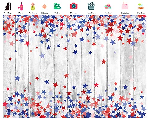 7x5ft Independence Day Patriotic Photography Backdrop Red and Blue Stars on Rustic Wood Boards 4th of July Photo Backdrop Patriotic Veterans Memorial Background Party Decor Banner Photo Booth Props - color: Grey, size: 7'Wx5'L