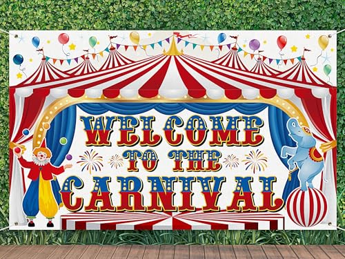 Remagr Large Circus Carnival Backdrop 84 x 60 Inch Welcome to the Carnival Banner Backdrop Photo Background for Circus Theme Party Decorations Birthday Party Supplies Photo Props - size: 84 x 60 Inch