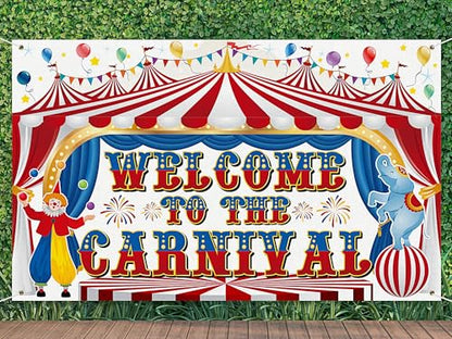 Remagr Large Circus Carnival Backdrop 84 x 60 Inch Welcome to the Carnival Banner Backdrop Photo Background for Circus Theme Party Decorations Birthday Party Supplies Photo Props - size: 84 x 60 Inch
