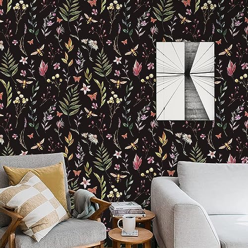 Boho Watercolor Peel and Stick Wallpaper Plant/Flower/Butterfly/Bee Contact Paper Removable Waterproof Wallpaper Floral Decorative Vinyl Self-Adhesive Paper for Bedroom 17.71" X 236.2" - color: Floral-13, size: 17.71" x 236.2"