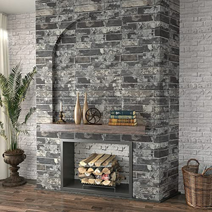 VaryPaper 15.7''x78.7'' Grey Brick Wallpaper Peel and Stick 3D Faux Brick Wall Paper Roll Waterproof Self Adhesive Removable Brick Contact Paper for Walls Bedroom Bathroom Kitchen Backsplash Fireplace - color: Grey Brick, size: 15.7" x 78.7"