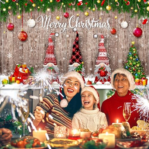 Irenare Christmas Backdrop Merry Christmas Banner Party Decoration Xmas Photography Background Photo Props for Winter Holiday New Year Eve Family Party Decoration Supplies(Gnome) - style: Gnome