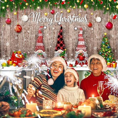 Irenare Christmas Backdrop Merry Christmas Banner Party Decoration Xmas Photography Background Photo Props for Winter Holiday New Year Eve Family Party Decoration Supplies(Gnome) - style: Gnome