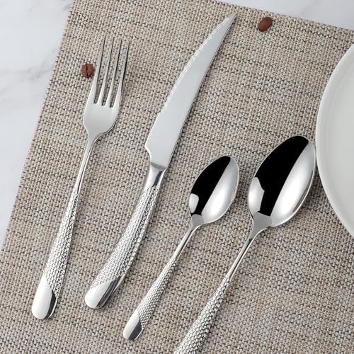 16 Piece Silverware Set,Stainless Steel Flatware Set Spoon and Fork Set for 4,Kitchen Utensil Cutlery Set Mirror Finish Dishwasher Safe Gift Package (silver) - color: Silver