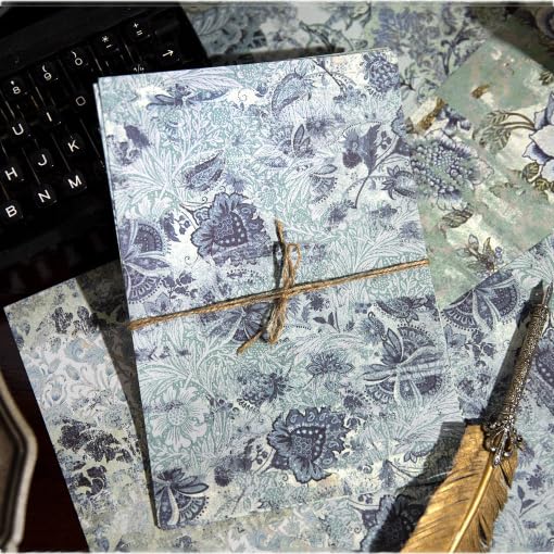 20 Sheets Vintage Background Paper, Traditional Gorgeous Leaves Flowers Decorative Papers, Retro Floral Paper for Journaling Scrapbooking Letter Gift Wrap Decorations - color: Light Blue