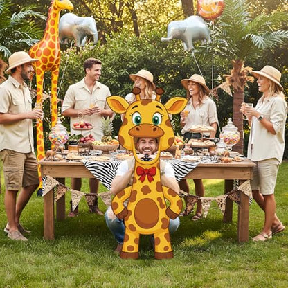 Capoda Jungle Safari Face in a Hole Photo Booth Props Life Size Safari Animal Stand Up Cardboard Cutout Jungle Photography Decor for Zoo Animal Lion Giraffe Theme Birthday Supplies (Giraffe) - style: Giraffe