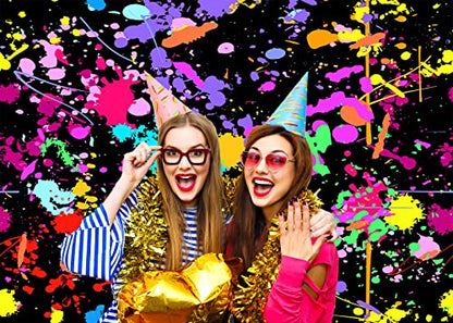 5X3FT Neon Graffiti Birthday Backdrop Retro Hip Hop Background 80s 90s Party Photography Background Dark Glow Splatter Birthday Party Decorations CEM123A - size: 5X3FT