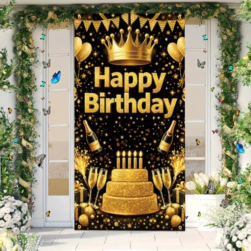 Happy Birthday Door Banner Backdrop (30 x 75 inches) - Colorful Party Porch Decoration, Birthday Celebration and Party Decoration - Champagne Elements - color: multicolored#mf2602020