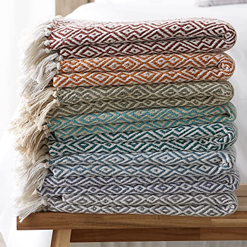 DII Rustic Farmhouse Double Diamond Woven Throw, 50x60, Brown - color: Brown