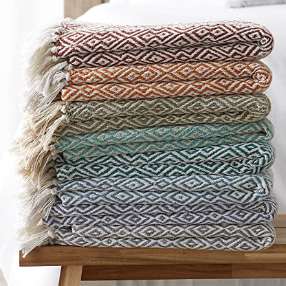 DII Rustic Farmhouse Double Diamond Woven Throw, 50x60, Stonewash Blue - color: Stonewash Blue