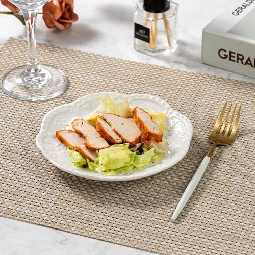 White Small Dessert Plates Set of 4,Ceramic Dinner Plates 6 Inch for Appetizer, Fruits, Cake, Salad,Microwave Safe,Christmas Gift - color: White-3