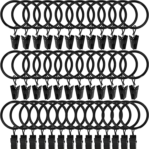 WeeksEight 44 Pack Black Curtain Rings with Clips, Curtain Hooks Hangers Clip Rings for Hanging Drapes Bows Hat, Drapery Rings 1 in I D, Fits up to 5/8 in Diameter Curtain Rod. - color: Black, size: 1" I D Set of 44