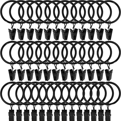 WeeksEight 40 Pack Black Curtain Rings with Clips, Curtain Hooks Hangers Clip Rings for Hanging Drapes Bows Hat, Drapery Rings 1.5 in I D, Fits up to 1.2 in Diameter Curtain Rod. - color: Black, size: 1.5" I D Set of 40