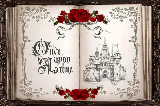 Leowefowa 6x4ft Once Upon a Time Backdrop for Photography Vintage Fairy Tale Books Opening Background Ancient Castle Red Rose Floral Romantic Story Birthday Wedding Party Banner Decor Studio Prop - color: Black Red, size: 6x4ft
