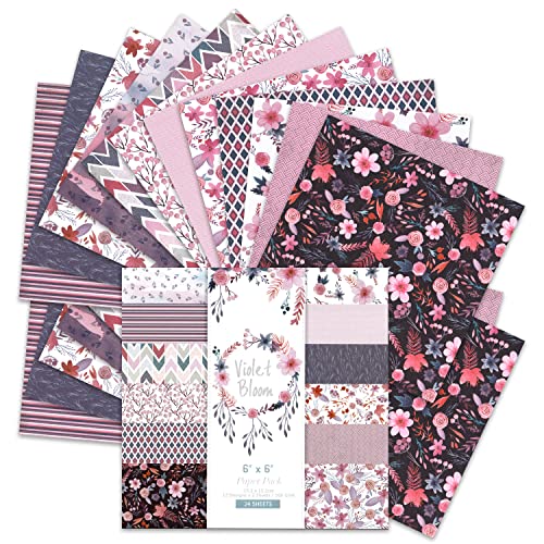 BLEDS Scrapbook Paper, 24 Sheets Craft Scrapbooking Paper 6x6 Pad Violet Single-Side Printing Junk Journal Cardstock Violet Paper Supplies for Card Making Decorative Background Art Album - color: 6x6 Violet