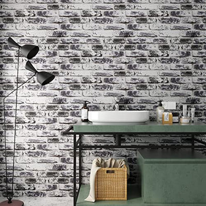 VaryPaper Distressed Grey Brick Wallpaper Peel and Stick Wallpaper 17.7''x78.7'' 3D Textured Faux Brick Wallpaper Removable Self Adhesive Brick Contact Paper for Walls Kitchen Backsplash Fireplace - color: Gray, size: 17.7" x 78.7"