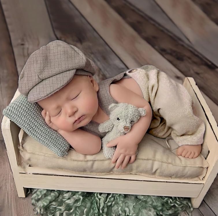 Newborn Baby Boy Suspender Pants Photo Outfits Gentleman Photography Outfit Girl - color: Beige