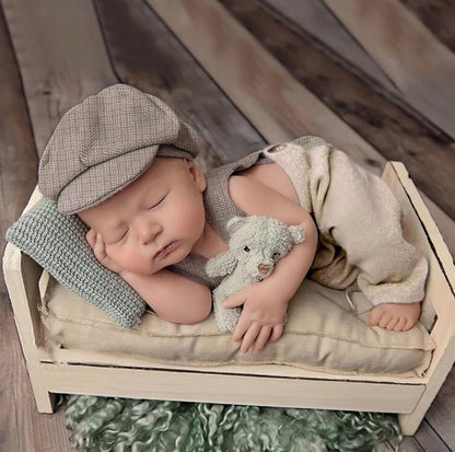 Newborn Baby Boy Suspender Pants Photo Outfits Gentleman Photography Outfit Girl - color: Beige