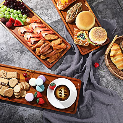 Skylety 15 Pack Solid Wood Serving Tray Large Acacia Party Server Platter Rectangular Charcuterie Board with Grooved Handle for Home kitchen Cheese Appetizer Farmhouse Table Supplies (16.7 x 6.4 Inch) - size: 16.7 x 6.4 Inch