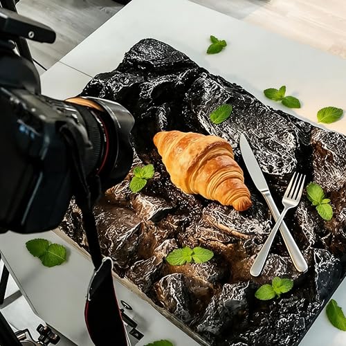 Large 3D Photography Background Board Stereoscopic Imitation Rock Texture Photo Background Waterproof Reusable Photo Backdrops for Product Food Jewelry Cosmetics Props 24x18IN - color: black