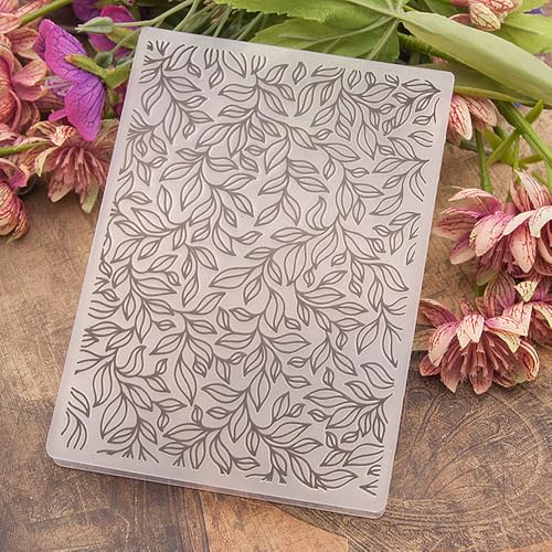 Vine Leaves Background Pattern Plastic Embossing Folder, 3D Textured Impressions Lace Leaf Background Embossing Folder Template for Card Making Scrapbooking Paper Craft Album Stamps DIY Décor - color: Vine Leaves Lace Leaf